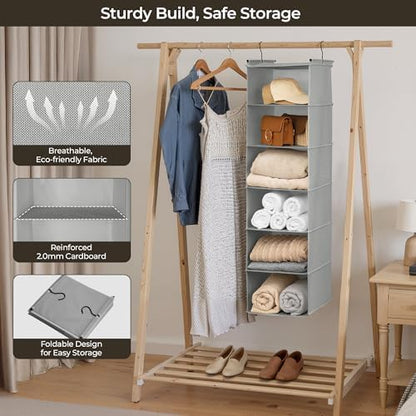 GRANNY SAYS 6-Shelf Hanging Closet Organizer, Foldable Storage, Ash Gray