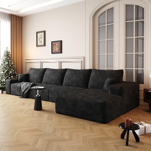 Eafurn 135" Oversized Right Facing Boneless Modular Sectional Sofa Couch with Chaise Lounge, 33D High-Density Foam Compressed Floor Couch with Deep Seat and Throw Pillows