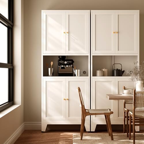 69" H Kitchen Hutch Cabinet with Storage,White Metal Storage Cabinet,Microwave Cabinet,Kitchen Pantry Cabinet with Countertop