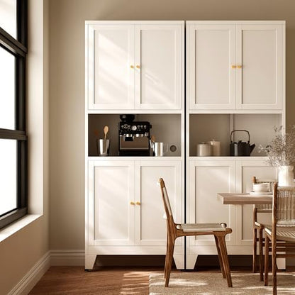 69" H Kitchen Hutch Cabinet with Storage,White Metal Storage Cabinet,Microwave Cabinet,Kitchen Pantry Cabinet with Countertop