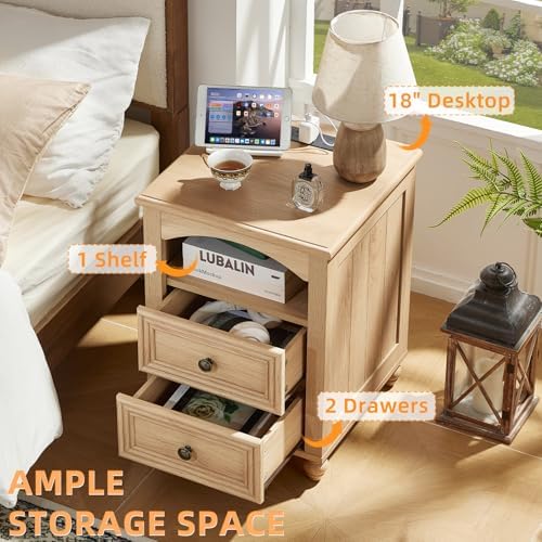 RWYHG 18" Night Stand with Charger Station, Nightstand with 2 Drawers