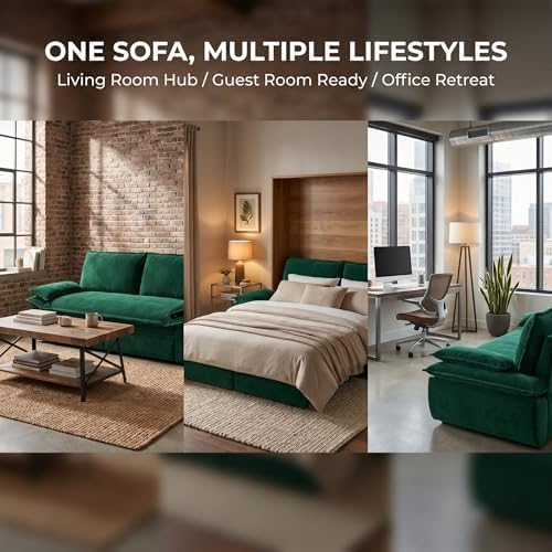 73.2" Sofa Bed Queen, 3-in-1 Pull Out Sofa Bed with Pillow Armrest, Modern Velvet Convertible Sleeper Futon Sofa for Living Room Small Space, Apartment, Bedroom, Green