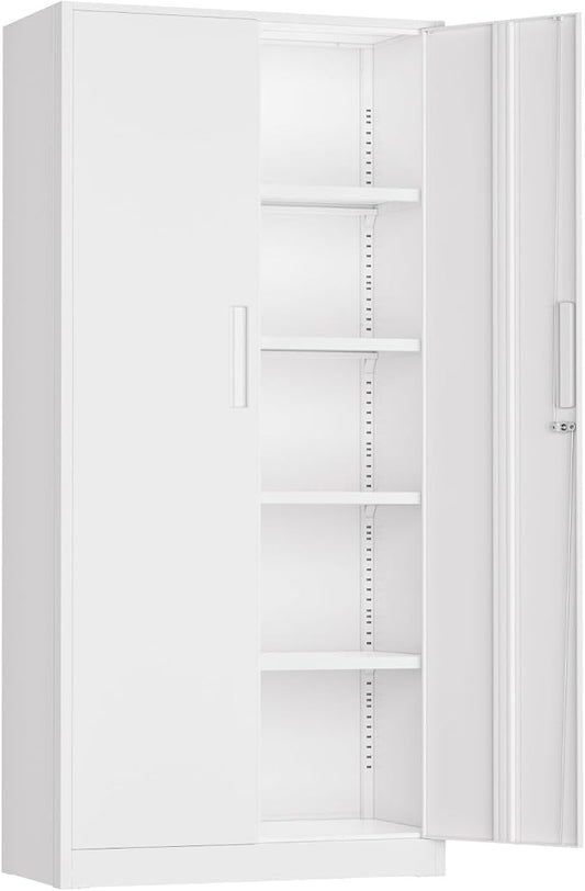 Crownland 72" Metal Storage Cabinet, Lockable Garage Storage Cabinets, High Office Cabinet with Adjustable Shelves for Home Office, Pantry, Garage, Classroom, File(White-Narrow Size)
