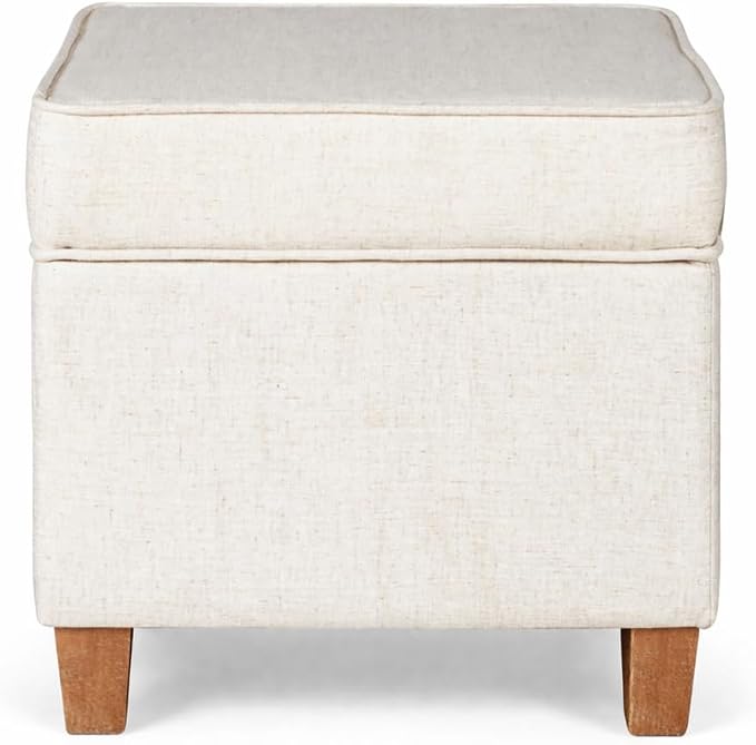 Homepop Home Decor | K7342-F2067 | Classic Square Storage Ottoman with Lift Off Lid | Ottoman with Storage for Living Room & Bedroom, Cream Woven