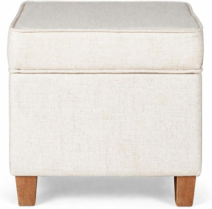 Homepop Home Decor | K7342-F2067 | Classic Square Storage Ottoman with Lift Off Lid | Ottoman with Storage for Living Room & Bedroom, Cream Woven