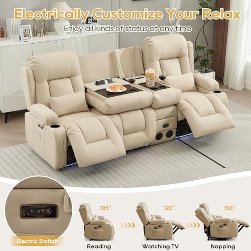 IPKIG Power Loveseat Recliner Sofa with Flip Back Console, 89" - 4 Seat