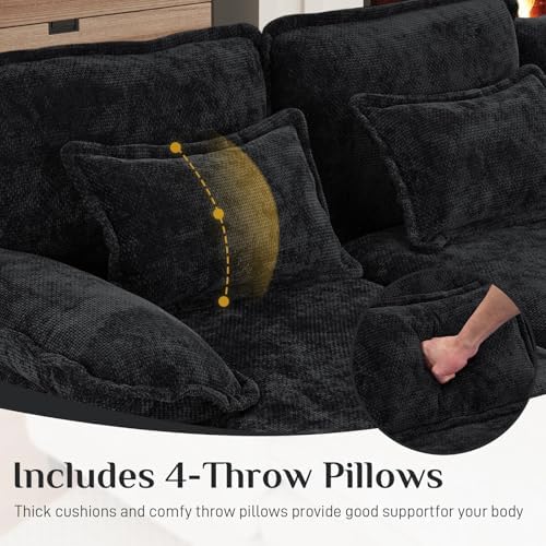 OUYESSIR 132" U Shaped Cloud Sectional Couch with USB Port, Dark Black