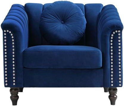 Accent Chair, Single Couch Chair with Style Button Tufted, Scroll Arms and Nailhead for Living Room, Office, Apartment, Blue