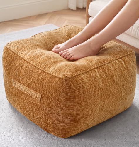 Hobestluk Pouf Ottoman Foot Rest Chenille Square large ottoman, Brown