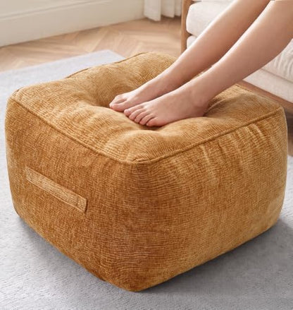 Hobestluk Pouf Ottoman Foot Rest Chenille Square large ottoman, Brown