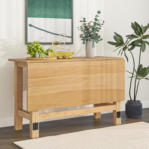 LUMISOL Extendable Dining Room Table for 4, Small Folding Drop Leaf Kitchen Dining Table, 18–36 inch, Space-Saving, Easy Assembly, Natural