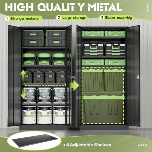 Crownland 72" Metal Storage Cabinet, Lockable Garage Storage Cabinets, High Office Cabinet with Adjustable Shelves for Home Office, Pantry,Classroom, Garage, File(Black)