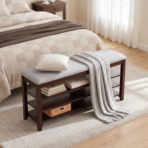3-Tier Shoe Bench 47" Solid Wood Shoe Storage Bench Entryway