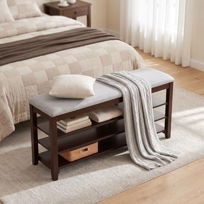 3-Tier Shoe Bench 47" Solid Wood Shoe Storage Bench Entryway