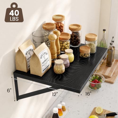 Dreamland Wall Mounted Floating Shelves Set of 3, 16x12, Black