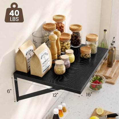 Dreamland Wall Mounted Floating Shelves Set of 3, 16x12, Black