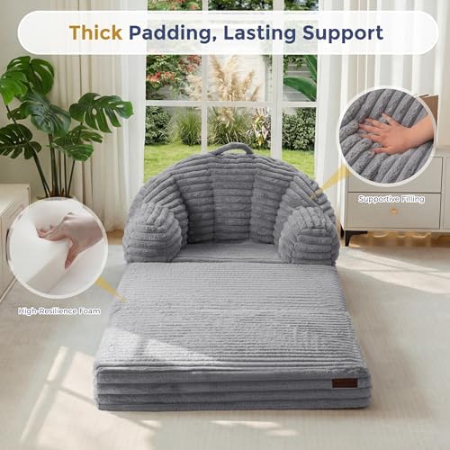 MAXYOYO Folding Sofa Bed Chair, Sleeper Chair for Adults, Faux Fur, Single