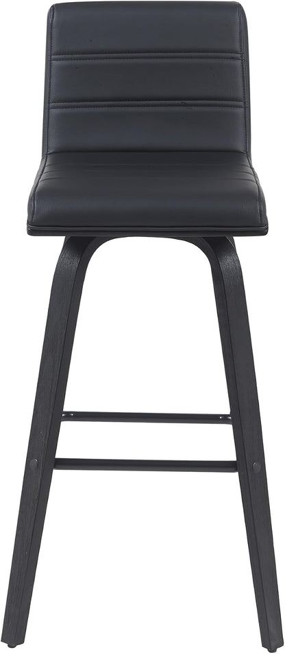 Armen Living Vienna Modern Swivel 30" Bar Height Barstool with Black Faux Leather and Black Wood Finish