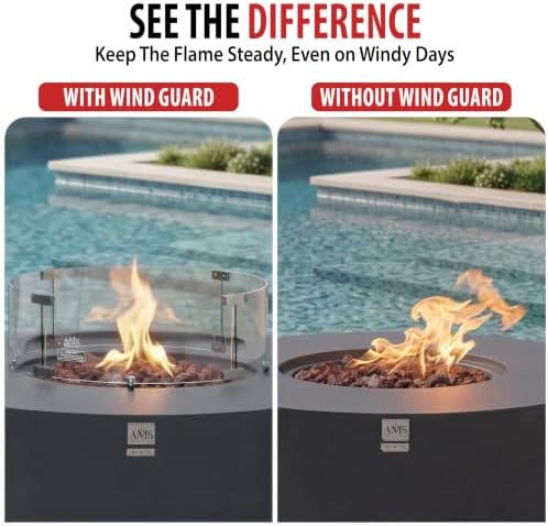 AMS Fireplace 46” Round Clear Tempered Glass Wind Guard f/Fire Pit Tables