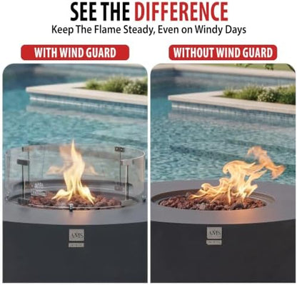 AMS Fireplace 46” Round Clear Tempered Glass Wind Guard f/Fire Pit Tables