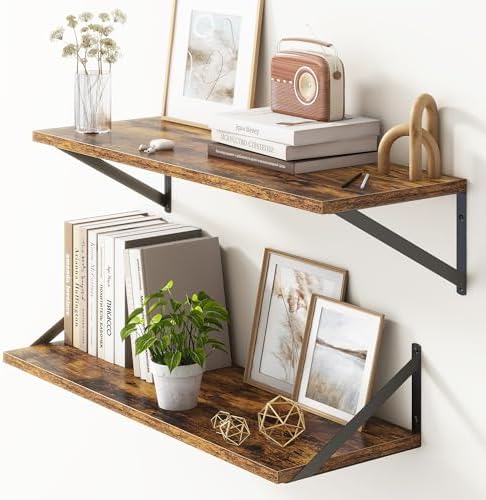 10 Inch Deep Floating Shelves, Floating Shelves 30 Inch Long, Rustic Wood Wall Shelves 30"W x 10"D, Deep Floating Shelf with Bracket, Wide Storage Shelves for Living Room, Bathroom, Rustic Brown
