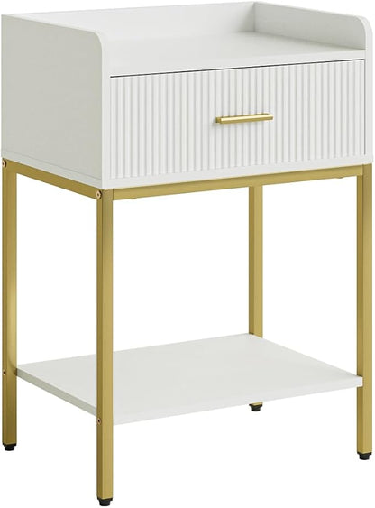 Night Stand, 3-Tier Bed Side Table, Small End Table, Nightstand with Open Shelf and Drawer, Bedside Table for Bedroom, Living Room, White