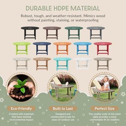 WestinTrends Malibu Kids Outdoor Patio Furniture HDPE 38" Wide Round Dining Table, Weathered Wood