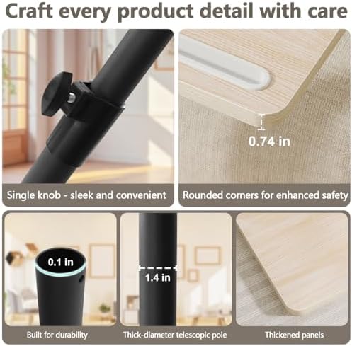 Sofa Armrest Tray Table for Couch - 360 Swivel Height Adjustable End Table for Small Spaces, Snack Side Table for Bed or Chair with Phone & Tablet Slot (Oak, Standard)