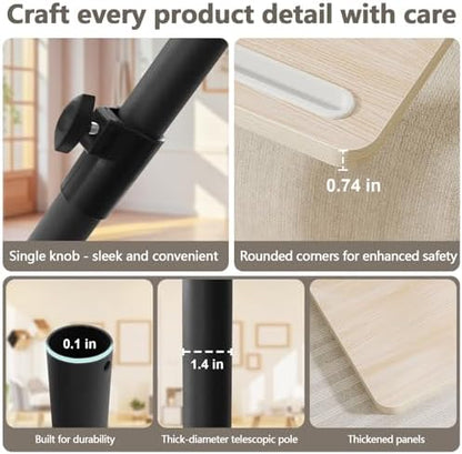 Sofa Armrest Tray Table for Couch - 360 Swivel Height Adjustable End Table for Small Spaces, Snack Side Table for Bed or Chair with Phone & Tablet Slot (Oak, Standard)