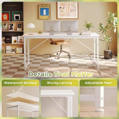 PRAISUN 70 Inch Computer Desk, Office Desk, Spacious Desktop, White