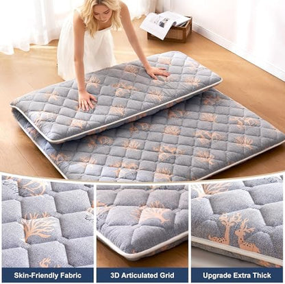 6th Generation Japanese Floor Futon Mattress - Extra-Thick 9-Layer Modern Futon with 100% High-Density Foam, Portable Floor Mattress Sleeping Pad for Adults, Guest Room, Dormitory, Full XL (54"X80")