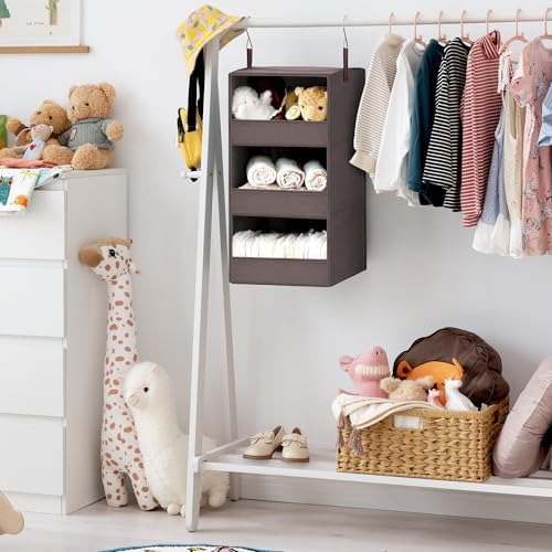 GRANNY SAYS 3-Shelf Hanging Closet Organizer, Foldable Storage, Dark Brown
