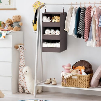 GRANNY SAYS 3-Shelf Hanging Closet Organizer, Foldable Storage, Dark Brown