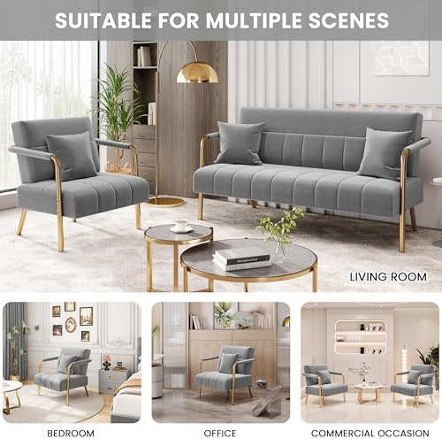 Yaheetech 30" Velvet Sofa Chair Accent Sofa with Gold Metal Leg, Light Gray