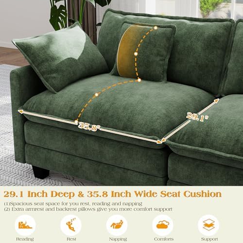 Hanherry Modular Sectional Sofa,Cloud Couch for Living Room,Modern Deep Seat Sofa Chenille Fabric Comfy Couches with Throw Pillows & Movable Ottoman for Apartment