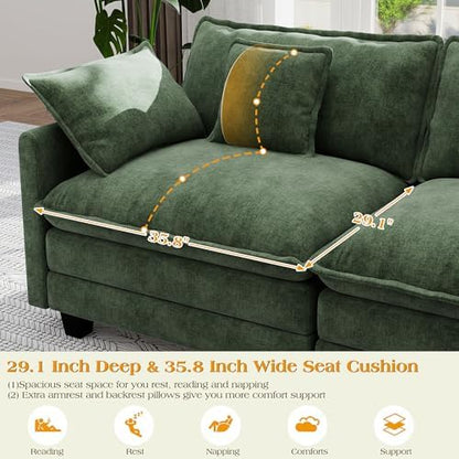 Hanherry Modular Sectional Sofa,Cloud Couch for Living Room,Modern Deep Seat Sofa Chenille Fabric Comfy Couches with Throw Pillows & Movable Ottoman for Apartment