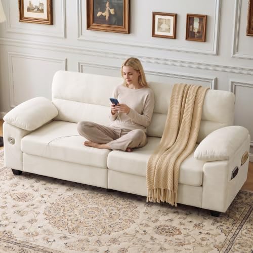 87" Oversized 3-Seater Couch, Comfy Sofa for Living Room with Fast Charging
