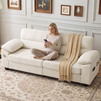 87" Oversized 3-Seater Couch, Comfy Sofa for Living Room with Fast Charging