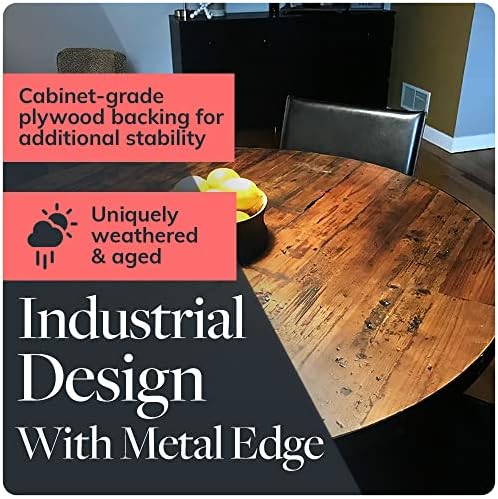 Reclaimed Wood Table Top - Rustic Recycled Wooden Piece Perfect for Signs, Kitchens, Dining and Coffee Table Tops (Reclaimed Wood Table Top with Metal Edge, 36" Round)