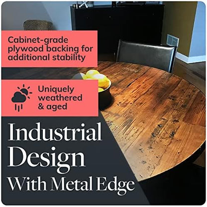 Reclaimed Wood Table Top - Rustic Recycled Wooden Piece Perfect for Signs, Kitchens, Dining and Coffee Table Tops (Reclaimed Wood Table Top with Metal Edge, 36" Round)