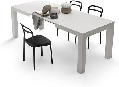 Mobili Fiver, Iacopo Extendable Dining Table, 55.1(86.6) x35.4 in, Ashwood White, for 6-10 People, Expandable Dining Table for Kitchen, Living Room, Italian Furniture