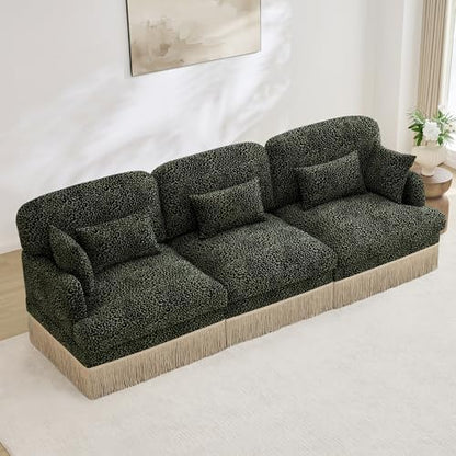 100.3" 3 Seat Modular Sofa Couch, Chenille Leopard Print Upholstered Sofa with Tassel Trim, Deep Seat Sectional Couch for Studio Seating Area