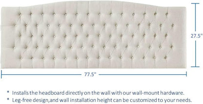 24KF Upholstered Tufted Button Linen Wall Mounted Headboard,Comfortable Fashional Headboard King/CA King Size, 6055-K-Ivory