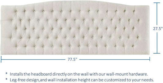 24KF Upholstered Tufted Button Linen Wall Mounted Headboard,Comfortable Fashional Headboard King/CA King Size, 6055-K-Ivory