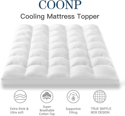 COONP Twin XL Mattress Topper, Extra Thick Pillowtop, Cooling Plush Mattress Pad Cover Cotton Top Bed Topper Protector with 8-21 Inch Deep Pocket