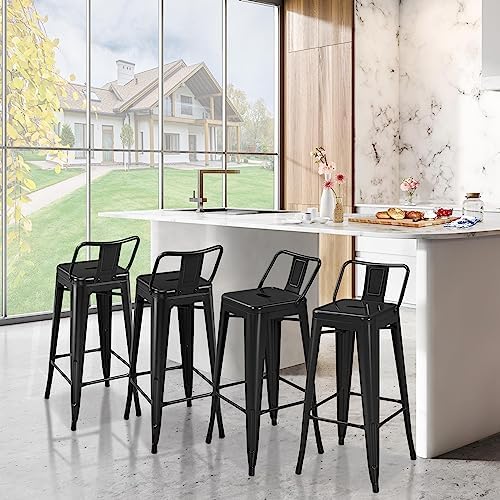 Yaheetech 30 Inch Metal Bar Stools Set of 4 Bar Chairs with Low Back, Black