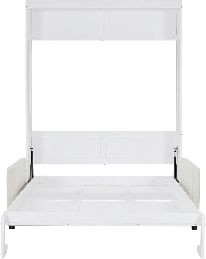 Ball & Cast Murphy Bed Full Size Wall Bed with Sofa,can be Folded,Multifunctional Wood Hideaway Cabinet Bed Frame,Slat Support,Save Space,for Apartment,Guest Room,White