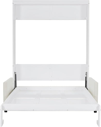 Ball & Cast Murphy Bed Full Size Wall Bed with Sofa,can be Folded,Multifunctional Wood Hideaway Cabinet Bed Frame,Slat Support,Save Space,for Apartment,Guest Room,White