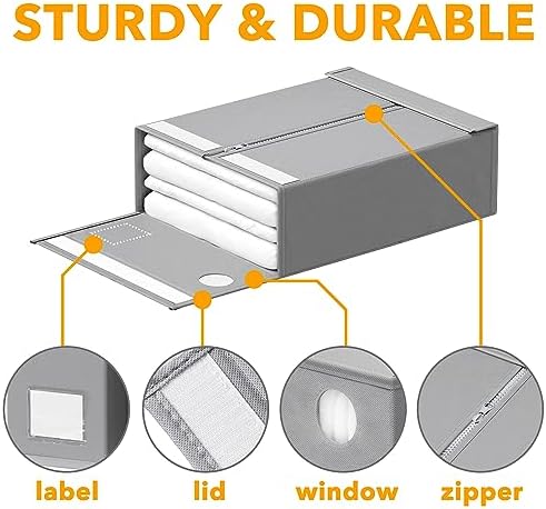SpaceAid 2 Pack Bed Sheet Organizers and Storage, Foldable Sheet Organizer for Linen Closet, Sheets Set Folder Keeper with Window XL (Queen & King Size) Organizing Bedding Container, Gray