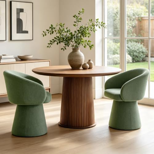 Swivel Barrel Dining Chairs Set of 2 with Back and Arm, Green